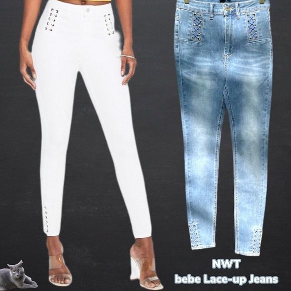 bebe Denim - NWT $129 bebe | Lace-Up Detail | Skinny Jeans | w/Criss Cross Lacing in Blue